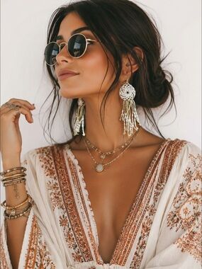Elegant Handmade Beaded Dangle Earrings in Cream